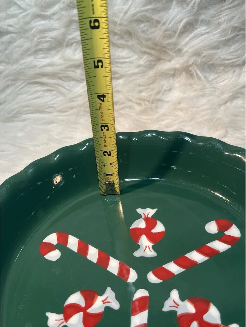 Christmas Candy Cane Ceramic Green Pie Dish